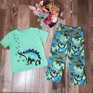 Carter's Just One You 2Pc Pajama Pj Set Size 5 Boy Dinosaur Dino Green Blue EUC